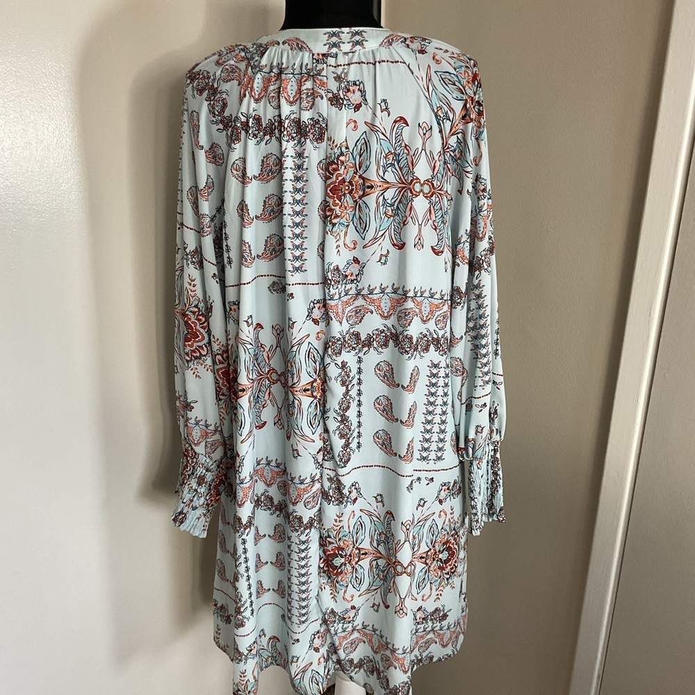 Floral Tie Neck Long Sleeve Sheath Dress L Large Boho Chic Modest Work Event - Picture 6 of 6